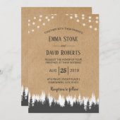 Rustic Pine Trees & String Lights Forest Wedding Kaart (Voorkant / Achterkant)