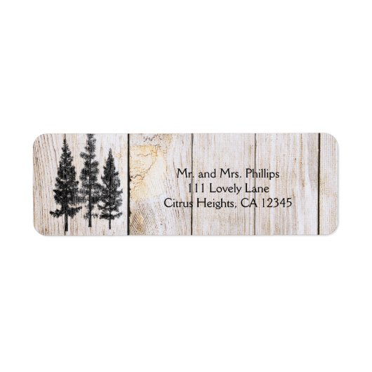 Rustic Pine Trees wooden Simple Country Weddenscha Etiket (Voorkant)