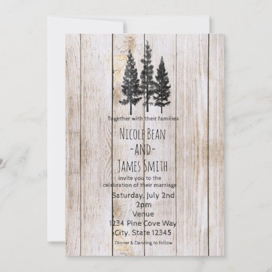 Rustic Pine Trees wooden Simple Country Weddenscha Kaart (Voorkant)