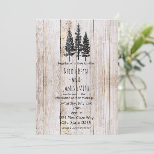 Rustic Pine Trees wooden Simple Country Weddenscha Kaart (Staand voorkant)