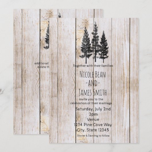 Rustic Pine Trees wooden Simple Country Weddenscha Kaart (Voorkant / Achterkant)