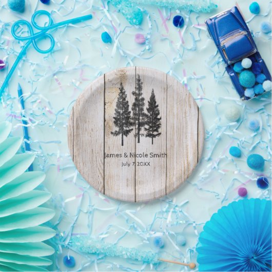 Rustic Pine Trees wooden Simple Country Weddenscha Papieren Bordje (Feest)