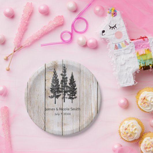 Rustic Pine Trees wooden Simple Country Weddenscha Papieren Bordje (Feest)