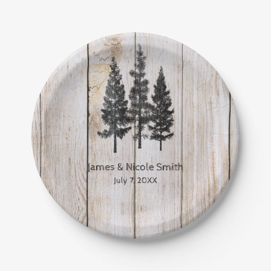 Rustic Pine Trees wooden Simple Country Weddenscha Papieren Bordje (Voorkant)