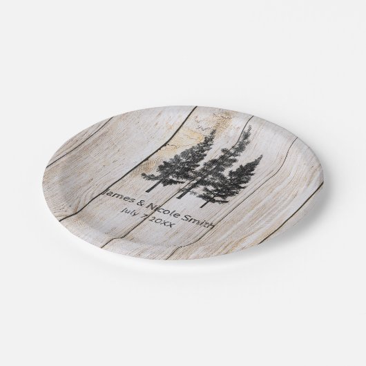 Rustic Pine Trees wooden Simple Country Weddenscha Papieren Bordje (Gekanteld)