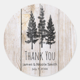 Rustic Pine Trees wooden Simple Country Weddenscha Ronde Sticker