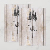 Rustic Pine Trees Wooden Wedding Table Number Kaart (Voorkant / Achterkant)