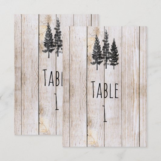 Rustic Pine Trees Wooden Wedding Table Number Kaart (Voorkant / Achterkant)