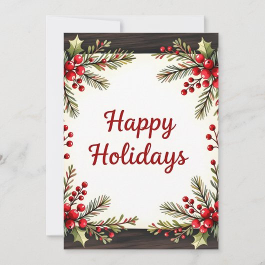 Rustic Pine Watercolor Photo Christmas Card Feestdagenkaart (Voorkant)