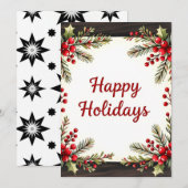 Rustic Pine Watercolor Photo Christmas Card Feestdagenkaart (Voorkant / Achterkant)