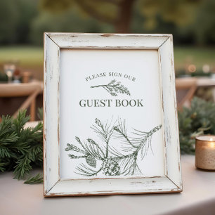 Rustic Pine Wedding Guest Book Sign Poster