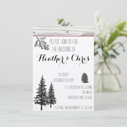 Rustic Pine Wedding Invitation Kaart (Staand voorkant)