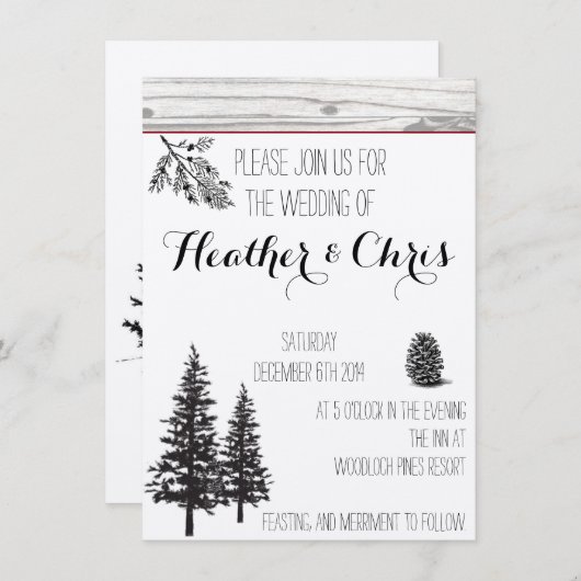 Rustic Pine Wedding Invitation Kaart (Voorkant / Achterkant)