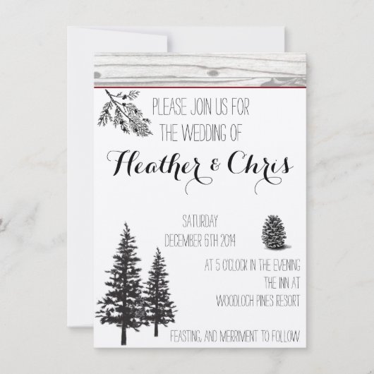 Rustic Pine Wedding Invitation Kaart (Voorkant)