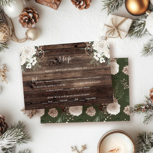 Rustic Pine Winter Wedding RSVP Card Kaartje
