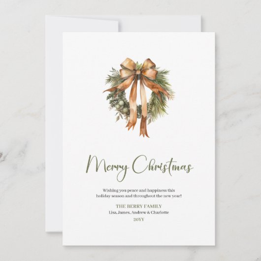 Rustic Pine Wreath Botanical Merry Christmas Card Feestdagenkaart (Voorkant)