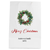 Rustic pine wreath Christmas gift bag custom Medium Cadeauzakje (Achterkant)