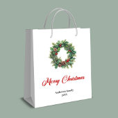 Rustic pine wreath Christmas gift bag custom Medium Cadeauzakje