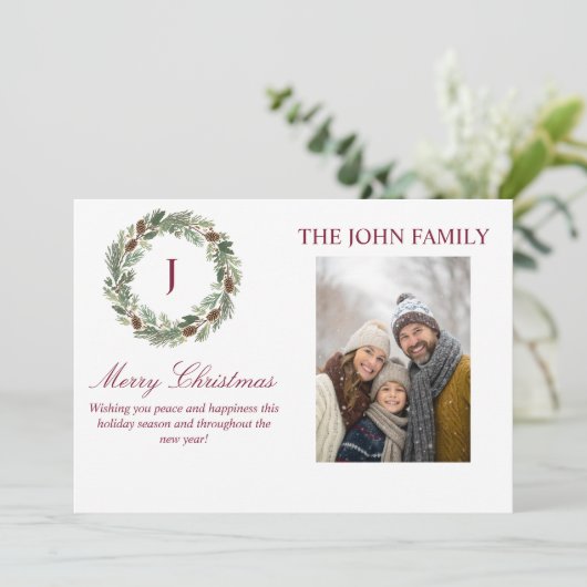 Rustic Pine Wreath Christmas Kaart (Staand voorkant)