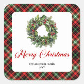 Rustic Pine Wreath Christmas Stickers Personalized (Voorkant)