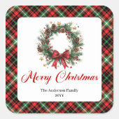 Rustic Pine Wreath Custom Name Christmas Stickers (Voorkant)