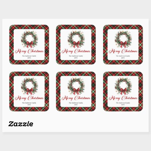 Rustic Pine Wreath Custom Name Christmas Stickers (Vel)
