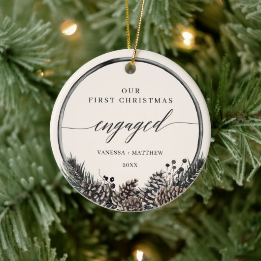 Rustic Pine Wreath First Kerstmis Keramisch Ornament (Boom)