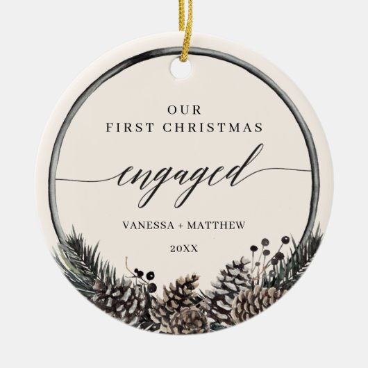 Rustic Pine Wreath First Kerstmis Keramisch Ornament (Voorkant)