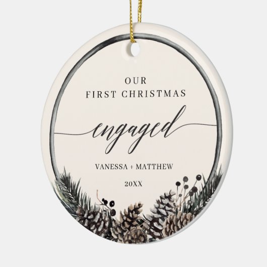 Rustic Pine Wreath First Kerstmis Keramisch Ornament (Links)