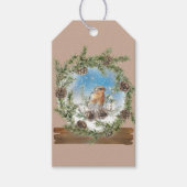 Rustic Pine Wreath Snow Wereldbol en Label met vog Cadeaulabel (Voorkant)