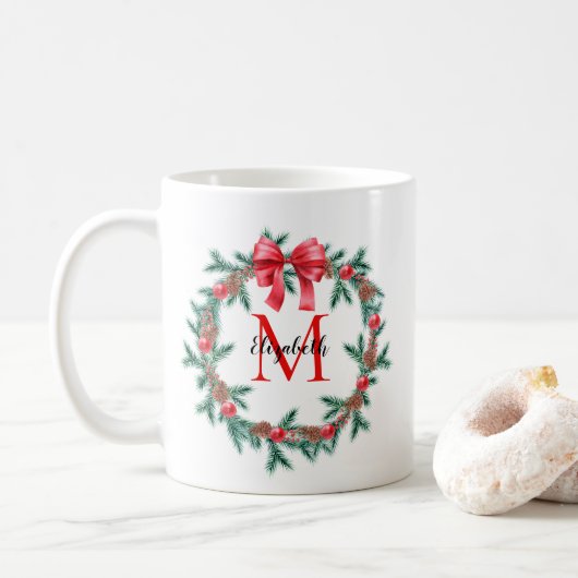 Rustic Pinecone | Bauble Kerstmis Wreater Monogram Koffiemok (Met donut)