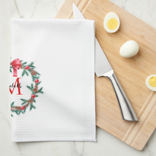 Rustic Pinecone | Bauble Kerstmis Wreater Monogram Theedoek (Quarter Fold)