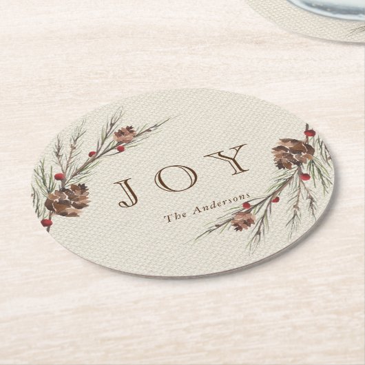 Rustic Pinecone Custom Text Holiday Ronde Kartonnen Onderzetter (Gebogen)