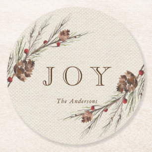 Rustic Pinecone Custom Text Holiday Ronde Kartonnen Onderzetter
