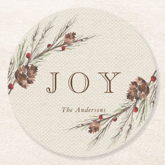 Rustic Pinecone Custom Text Holiday Ronde Kartonnen Onderzetter (Voorkant)