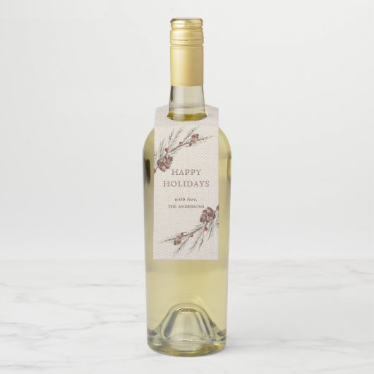 Rustic Pinecone Kerstfeestdag Flessenhanger (Op fles)