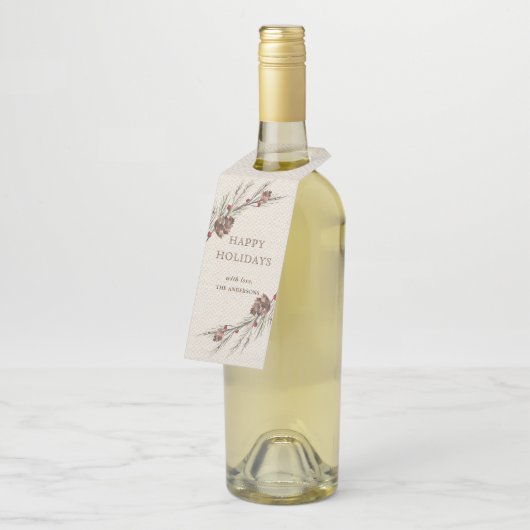 Rustic Pinecone Kerstfeestdag Flessenhanger (Schuin)