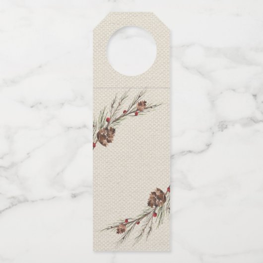 Rustic Pinecone Kerstfeestdag Flessenhanger (Achterkant)