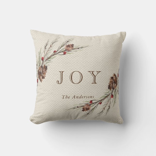Rustic Pinecone Kerstfeestdag Kussen (Voorkant)
