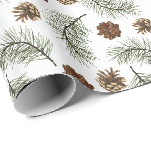 Rustic Pinecone Pine Tree Leaves Pattern Gift Cadeaupapier (Rol Hoek)