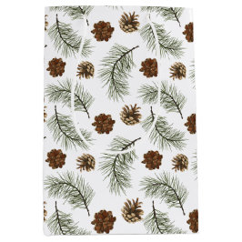 Rustic Pinecone Pine Tree Leaves Pattern Medium Cadeauzakje