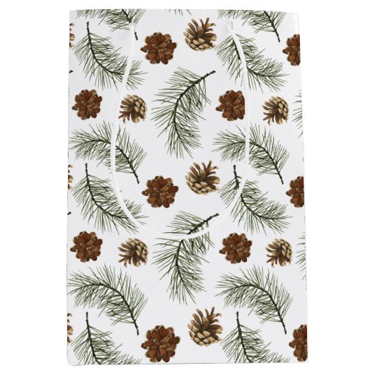 Rustic Pinecone Pine Tree Leaves Pattern Medium Cadeauzakje (Voorkant)