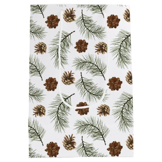 Rustic Pinecone Pine Tree Leaves Pattern Medium Cadeauzakje (Achterkant)