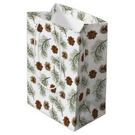 Rustic Pinecone Pine Tree Leaves Pattern Medium Cadeauzakje