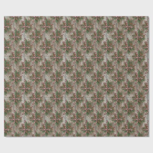 Rustic Pinecone Plaid Bow Christmas Wrapping Paper Cadeaupapier (Vlak)