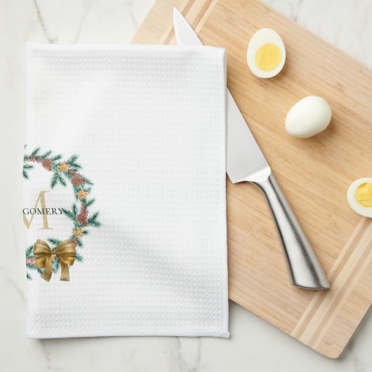 Rustic Pinecone | Sterren kerstgeschreeuw monogram Theedoek (Quarter Fold)