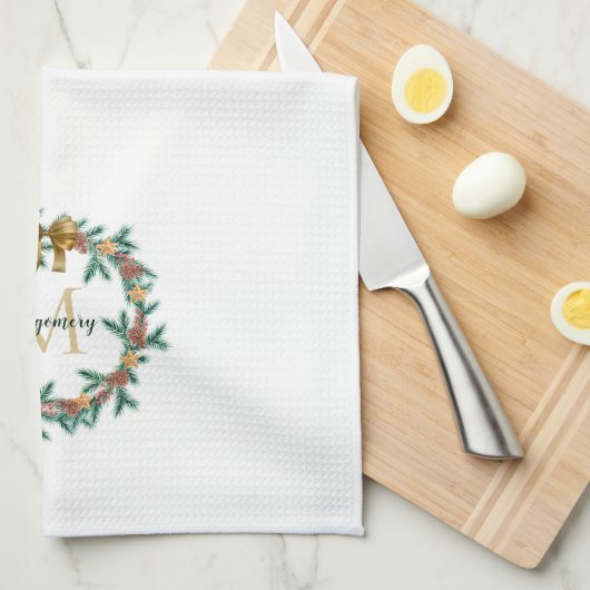 Rustic Pinecone | Sterren kerstgeschreeuw monogram Theedoek (Quarter Fold)