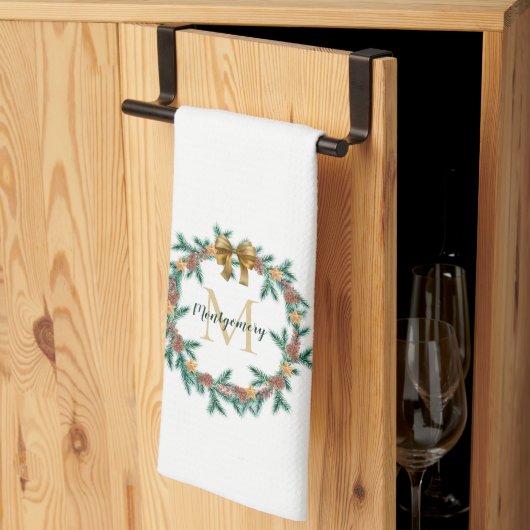 Rustic Pinecone | Sterren kerstgeschreeuw monogram Theedoek (Derde Gevouwen)