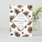 Rustic Pinecone Waterverf Save the Date Aankondiging (Staand voorkant)