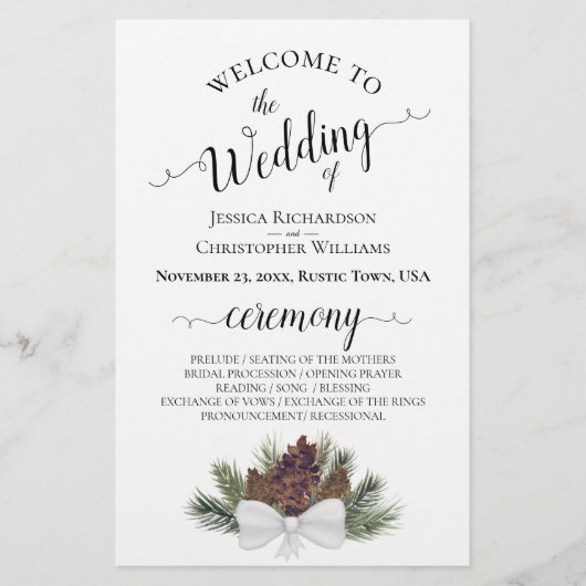 Rustic Pinecones Budget Wedding Programme (Voorkant)